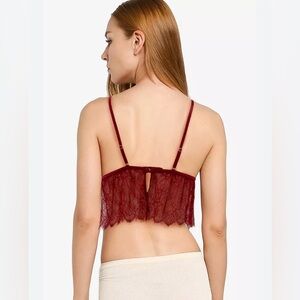 Urban Outfitters Out From Under Dark Red Fly Away Lace Corset Top Size L NWT